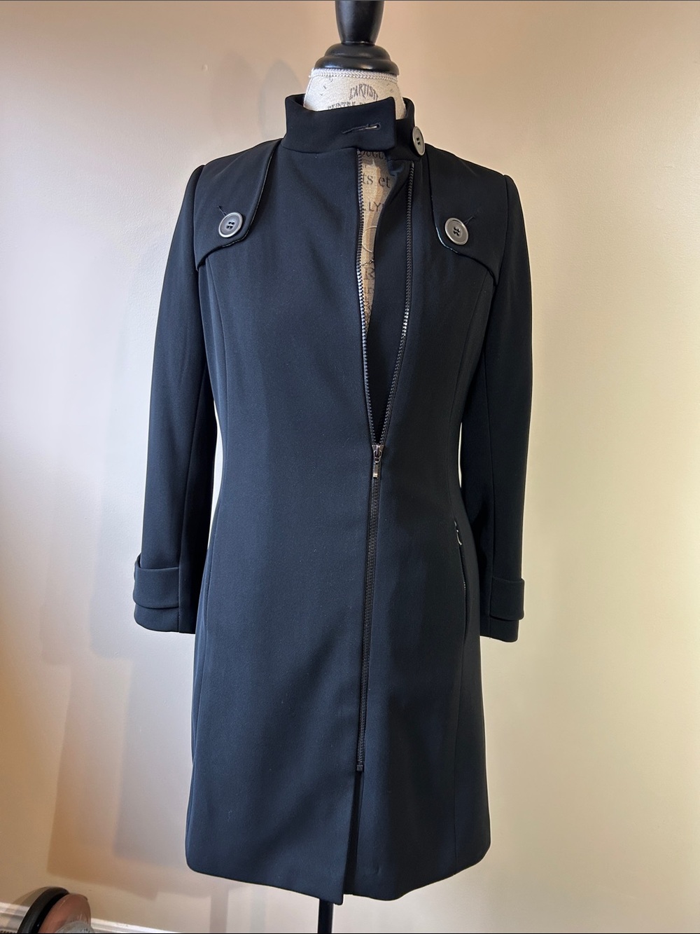 Danier Asymmetric Mid-length Trench Coat, Black, (size xxs)